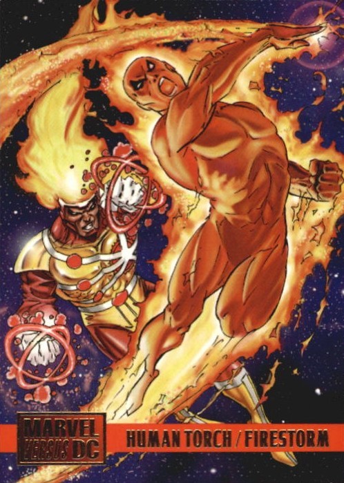 comicbooktradingcards:Marvel vs DC - Series 1 (1995)#61 Human Torch vs Firestorm