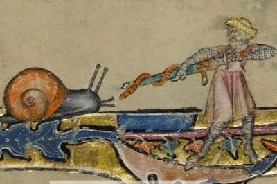 curdlemilkstealbabies:  prettykikimora:  alien-boobs:  prettykikimora:  apparently modern medieval scholars have no solid idea why there’s so many old paintings of knights fighting snails.  Like that wasn’t just one weird painting there’s hundreds