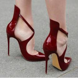 ideservenewshoesblog:  Burgundy Cross Wrap Pointed Toe Stiletto Heel Court Shoes