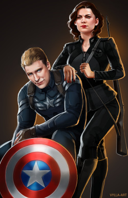 vylla-art:  For Atwellling who wanted an AU where we have both modern day Cap and Peggy. So I give you Captain Steve Rogers and Director Peggy Carter.