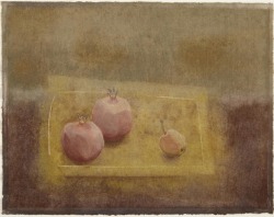 thunderstruck9:Morris Graves (American, 1910-2001), Winter Fruit - Pomegranates, 1975. Tempera on paper, 34.3 x 43.8 cm.