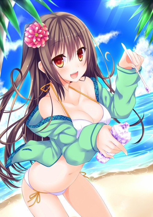 bikini cleavage open shirt suterii swimsuits | #280074 | yande.re