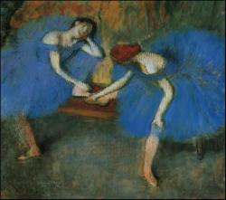 artist-degas:  Two Dancers in Blue via Edgar DegasMedium: pastel