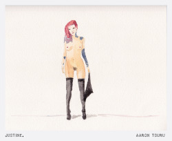 tsurufoto:  Justine. watercolor painting - now available in the shop on the cheap! - justinemariiie by &copy; aaron tsuru
