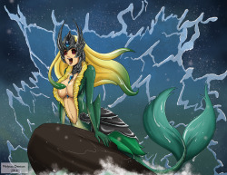 noxidarts:  Has this been done yet?  Probably Nami is one of my favorite characters to play in League next to Ashe. She is such a good support as well as being super fucking cute &lt;3 Also Mermaid If you are interested in getting a print of this, its