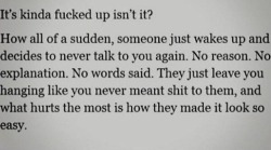 suicide-my-love:  mylifeliesbleeding:  It’s Fucked Up. | via Tumblr on We Heart It - http://weheartit.com/entry/63723101/via/vickithetragedy7 Hearted from: http://tirilsk.tumblr.com/post/52221708269  depression | self harm /-hate | suicide | advice
