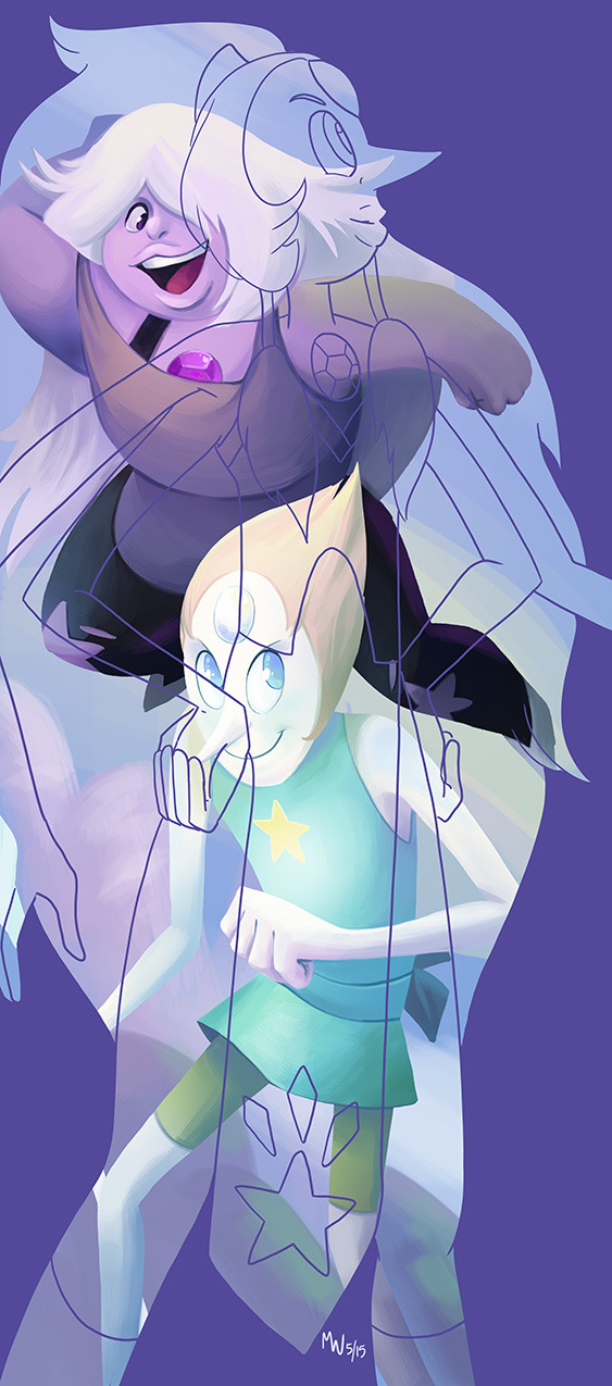 lynxgriffin:  Amethyst, Pearl aaand their fusion, Opal!I’m gonna do the rest of