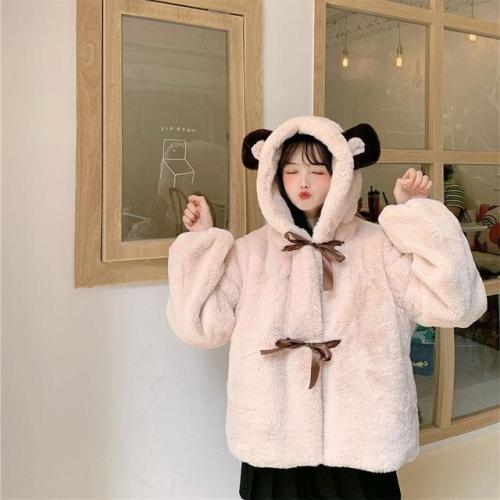 Kawaii Sweet Bear Ears Loose Plush Hooded Coat starts at $52.90 ✨☁️✨Tag a friend who would love this