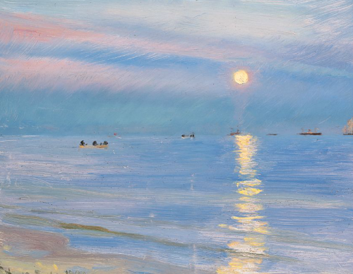 thunderstruck9:Peder Severin Krøyer (Danish, 1851-1909), Aften ved Skagens Strand. Maaneopgan