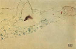 kundst: Gustav Klimt (At. 1862-1918)  Reclining nude on paper 