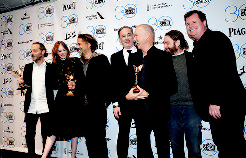 Emmanuel Lubezki, Emma Stone, Alejandro Gonzalez Inarritu, John Lesher, Michael Keaton, Zach Galifia