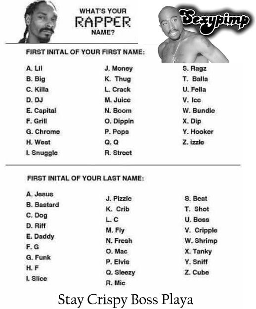 Sexiness Dipped In Butta What S Your Rapper Name Stay Crispy Boss Playa