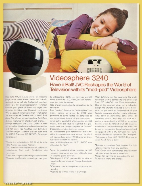 JVC Videosphere portable television, model 3240, 1970. ABS plastic. Victor Company of Japan, Yokoham