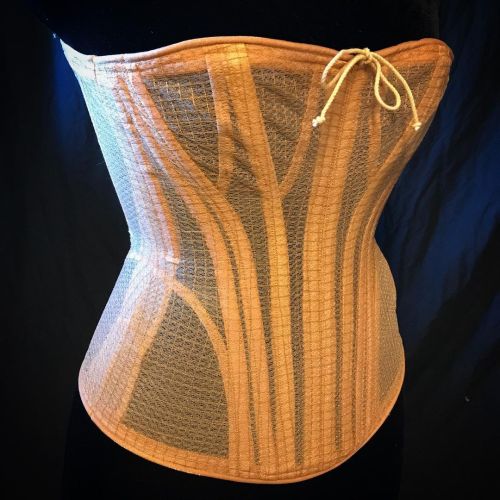 The final piece- our c.1890 Theodora corset constructed in our client’s hand stitched sheer netting.