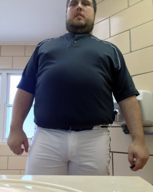 cubziz:  Decided to wear my baseball uniform when driving back into town yesterday. Caught a glimpse of myself in the mirror at the rest stop, so snapped a few pics. Thought of you all and figured I’d share. (And before anyone asks, no I wasn’t wearing