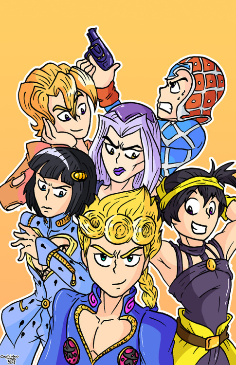 To celebrate the Vento Aureo anime coming out next month, I drew this poster of Passione. I also made a colour variant with the colours from Eyes of Heaven, some of which I like a little bit more. 