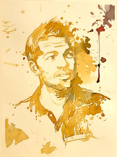 sketching-fox:A portrait done in tea to wish Happy Birthday and felici-tea to Misha Collins!Made in 