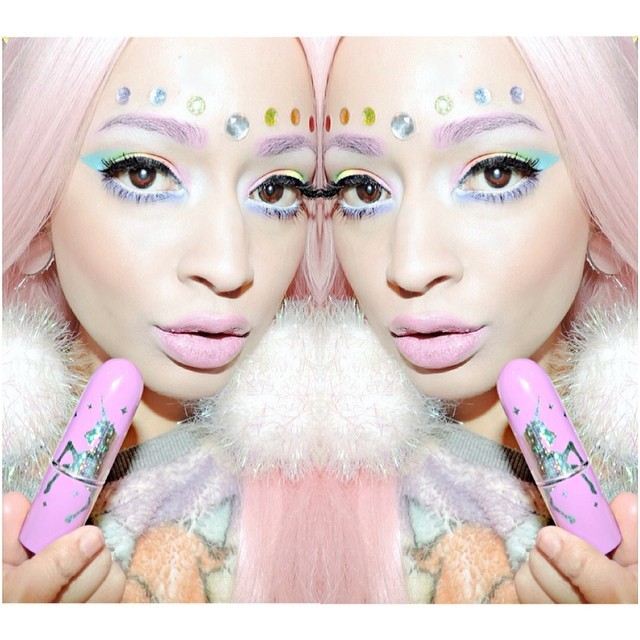 alexandrametalclown:  ✨Unicorn✨ #limecrime #makeup #facegems #pompomearrings