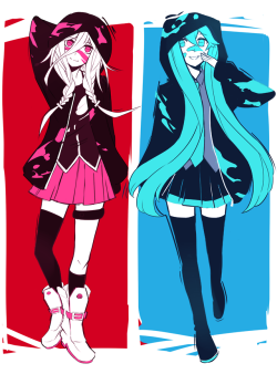 sylphex:I’ve been getting myself back into Kagepro lately and was reminded of how much I loved the anime OP. so I wanted to let Miku and IA join in on the aesthetic! 