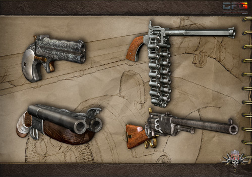 meckamecha: tyrannosaurus-rex:  bethany-anne-fisch:  tyrannosaurus-rex:   mindingmymonsters:  A sample of the great gun designs and selection from the Hard West video game. While some of these are insanely implausible, they are still a lot of fun and