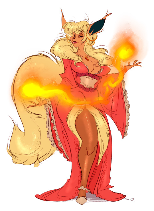 no-lasko:  slbtumblng:  no-lasko:  A commissioner might ask for a humanoid Pokemon and expect this … but mine almost always turn out looking like this the moral of the story is, please don’t ask me to draw Pokemon.  Too bad, a Flareon Pyromancer doesn’t