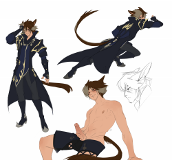 peritianartblog:  Sketchpage commission for Keller!   Look at this megacute miqo’te my friend @peritianartblog drew! The right top is.. &lt;3 I love the dinamism. Please support her by following her blog or cheking her patreon, cause she has such an