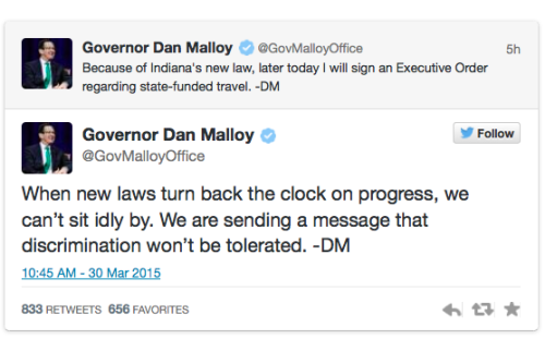 micdotcom:  Connecticut is officially boycotting Indiana over its horrible anti-gay law 