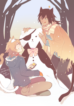 foxkunkun:  My lamento ss gift for @ribeeka!!!  Happy christmas and merry holidays, hope you enjoy some asakono playing around in the snow~  ♪ 