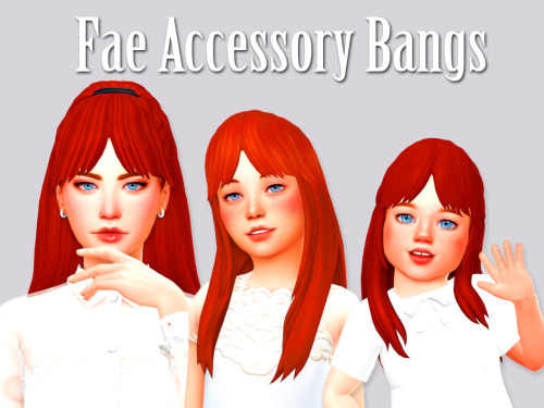 Fae Accessory Bangs:From @ravensim ‘s Fae hair.About these bangs:BGCCompatible with 