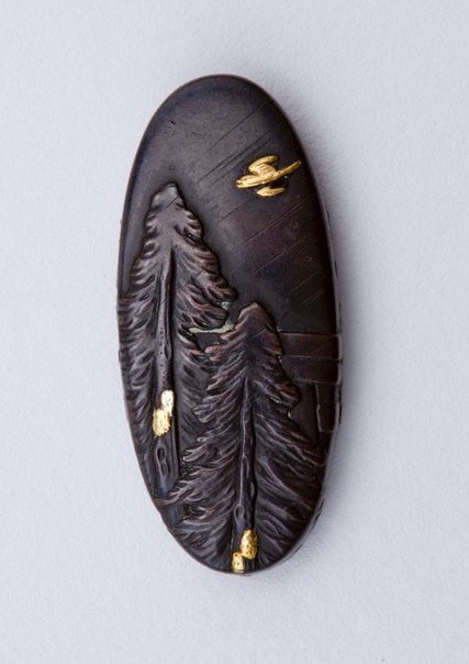 kashira (with design of fir trees and bird in flight)19th century