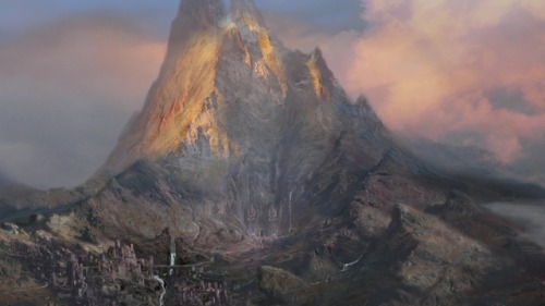 themiddleearthworldoftolkien:Concept Art of Erebor. The Lonely Mountain.