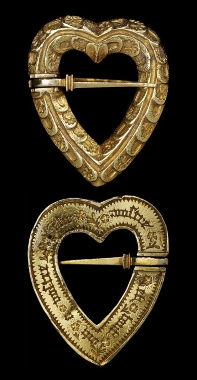 medievalvisions: Medieval Gold Heart-shaped Brooch with sword clasp, c. 1400.  