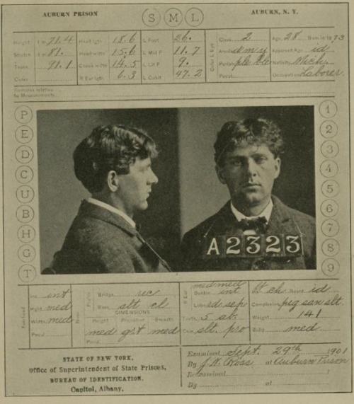 from-around-the-globe: Leon Czolgosz’s prisoner card for the Auburn State Prison. Prisoner Num