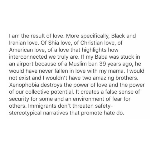 amuzed1: yarashahidi Sincerely, A proud Black Iranian #NoMuslimBan #NoWall #WeTooAreAmerica (excuse 