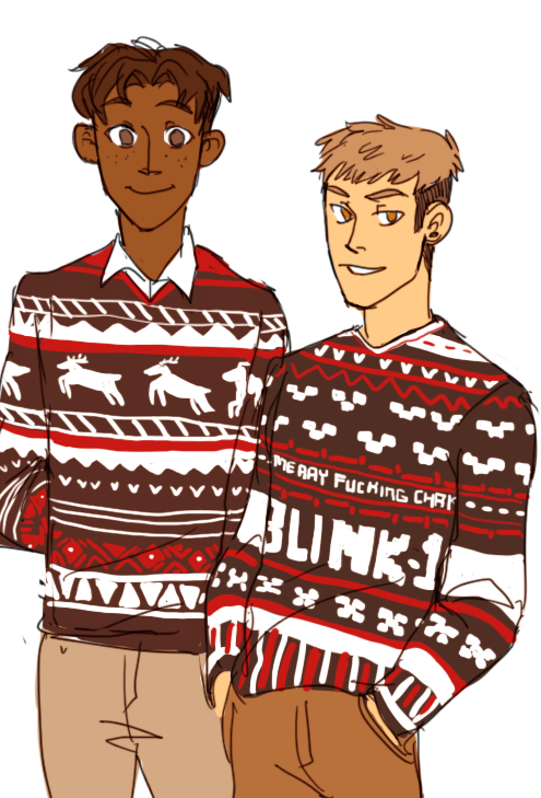 falloutboyonboy:  tis the season for warm comfy sweaters i spent like 200 years longer on the sweaters than the actual drawing full size ver here 