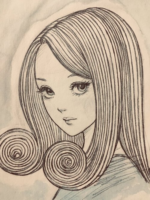 junji-info: Nakahara Arisa’s sketch of Kirie Goshima from Ito’s “Uzumaki”.&n