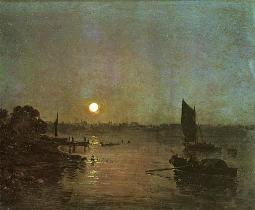 artist-turner: Moonlight, A Study at Millbank, 1797, William Turner Medium: oil,panel