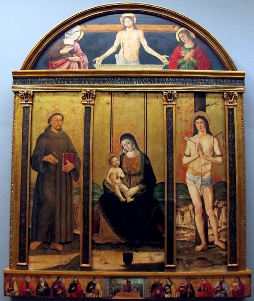 Francesco Cicino da Caiazzo, Polyptych Virgin with Child and Saints, In the Lunette Christ in the Se