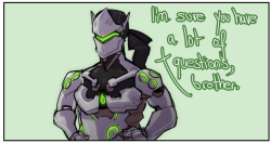 goingloco:  Like I’m not complaining but Genji is so damn naked. Also true brothers got your back with spare pants. 
