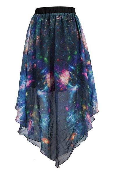 bluetyphooninternet: Pleated Chiffon Galaxy Cosmic Digital Printed Skirts.(under