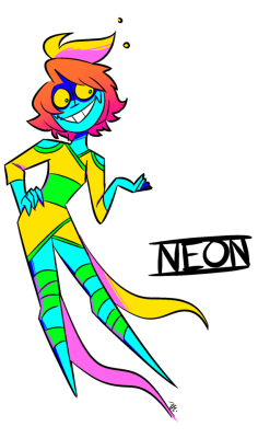 fluorescent-air-fresheners: When I first made NEON, it was out of inspiration from Youtuber Rebeltaxi/ @pan-pizza’s art and his webcomic @lokiirl so why not make NEON into a Loki IRL OC?  An IRL working for her freelance artist who no one really knows