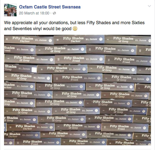 A charity shop is begging people to stop donating copies of 50 Shades of Grey