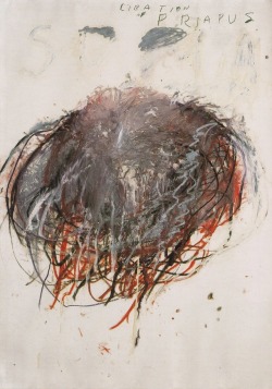 terminusantequem:Cy Twombly (American, 1928-2011), LIBATION OF PRIAPUS, 1982. Oil, crayon and coloured pencil on paper, 167 x 118.8 cm