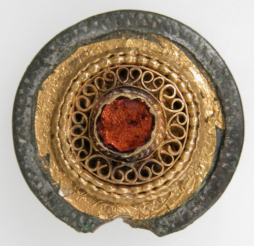 Disk Brooch, Medieval ArtMedium: Copper alloy, silvered, gold, glass pasteGift of J. Pierpont Morgan