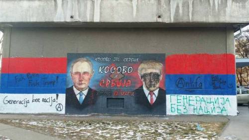 Pro-Putin, pro-Trump,Serbian nationalist mural vandalised by anarchists.