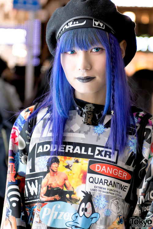 19-year-old transgender Japanese student Layla on the street in Harajuku wearing fashion by DVMVGE, 