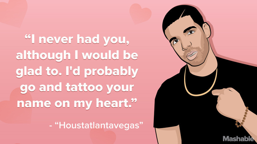 cleophatracominatya:  byoboi:  mashable:10 romantic Drake valentines to take home