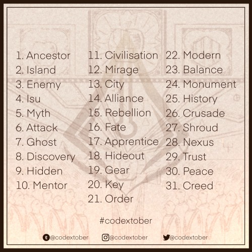 Its Back! Codextober Is An Assassins Creed Themed Creative Challenge For October.