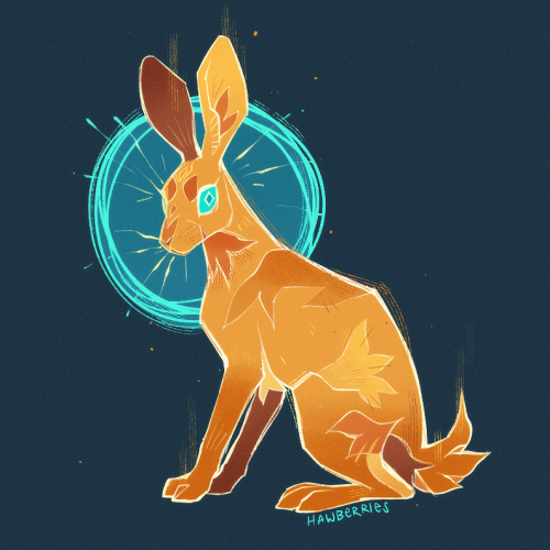 hawberries:IT’S GONNA BE YOUR YEAR[image is a stylised illustration of an orange hare against a teal background, staring directly at the camera with vivid cyan eyes. Its whiskers flare out from his face like the rays of a halo.]