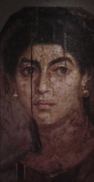 gunhilde:Mummy portrait of a woman, Hawara, Faiyum, Egypt, Roman period A.D. 55-70, on temporary dis